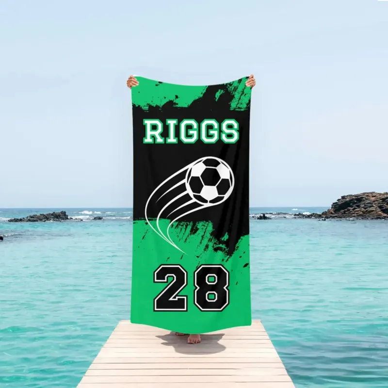 Personalized Soccer Beach Towel with Custom Name Jersey Number and Soccer Ball Design Perfect for Soccer Fans and Beach or Poolside Adventures