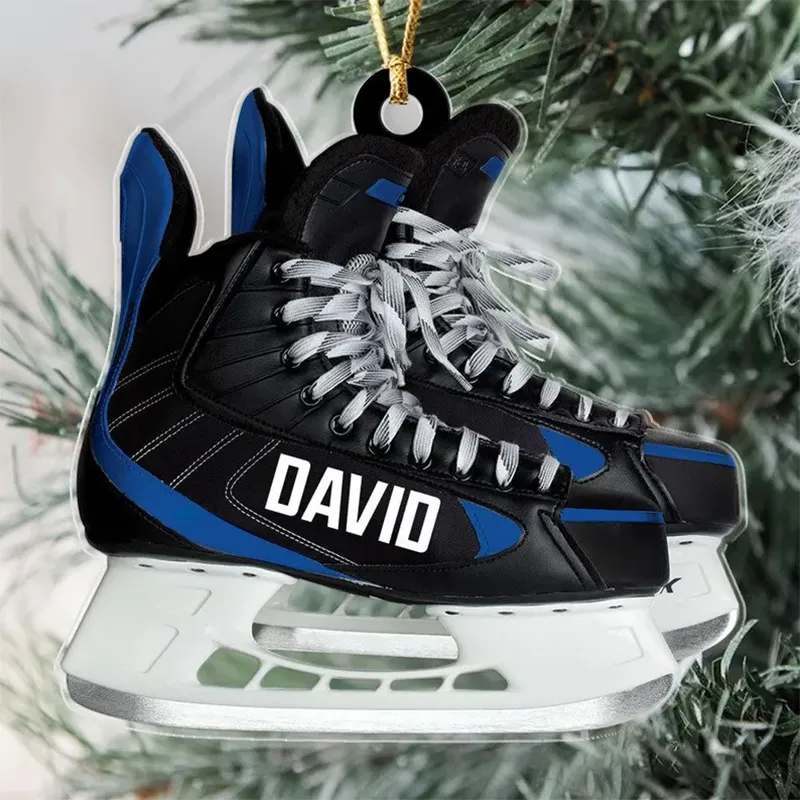 Personalized Hockey Skate Acrylic Christmas Ornament with Custom Name and Color Options