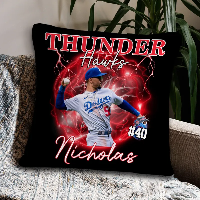 Personalized Thunder and Lightning Baseball Pillow Featuring Your Team and Photos 