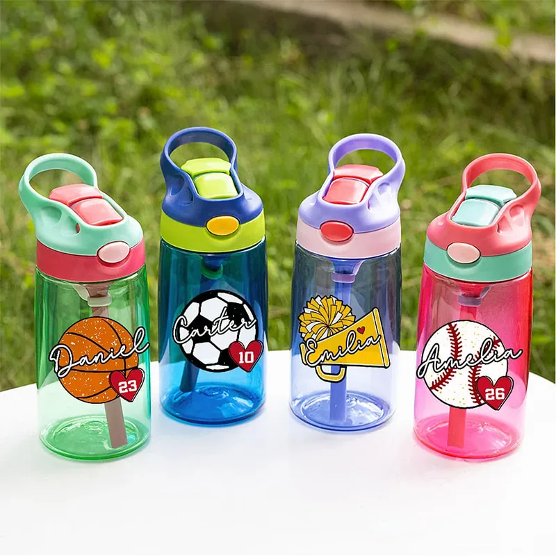 Personalized Kids' Sports Water Bottles with Custom Name and Fun Athletic Designs