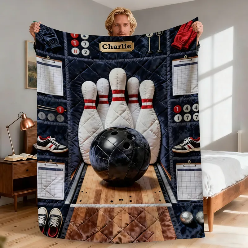 Personalized Bowling Blanket with Custom Name Design Perfect for Bowling Enthusiasts