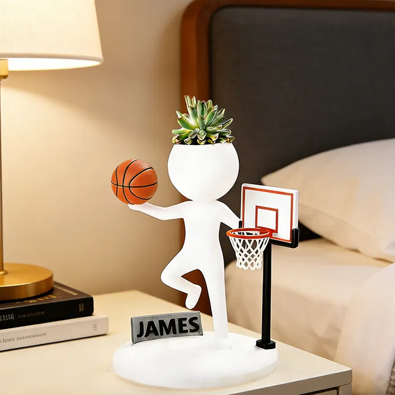 Personalized Basketball Player Planter Figurine with Custom Name Plate