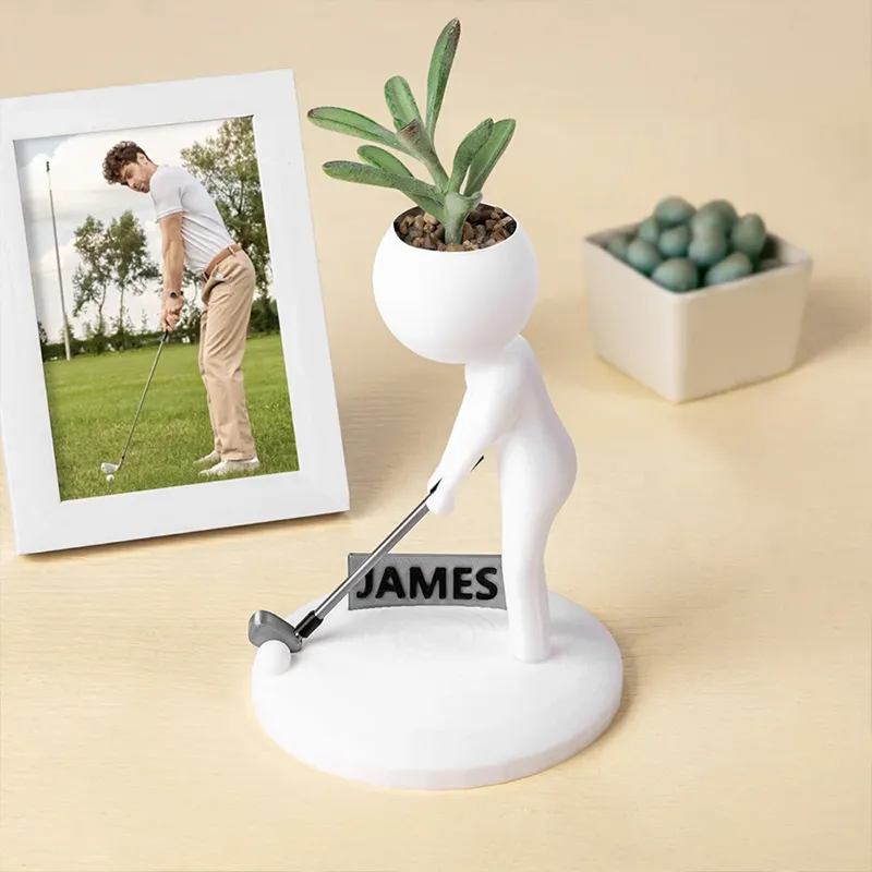 Personalized Golfer Planter Figurine with Custom Name Plate