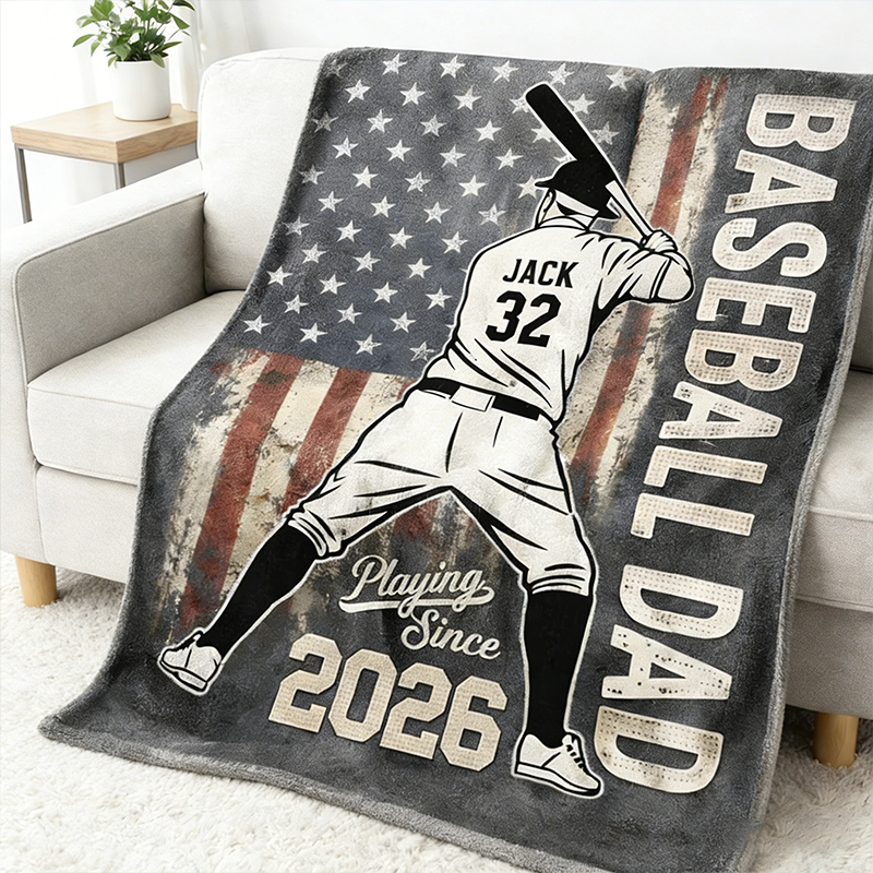 Personalized Baseball Dad Blanket with Custom Name and Year Design