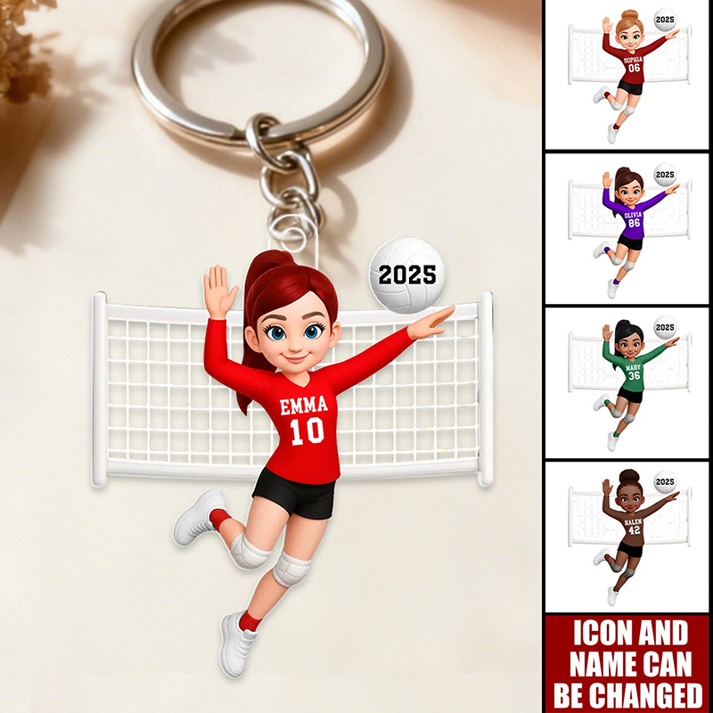 Personalized Volleyball Player Keychain with Custom Name and Number Design