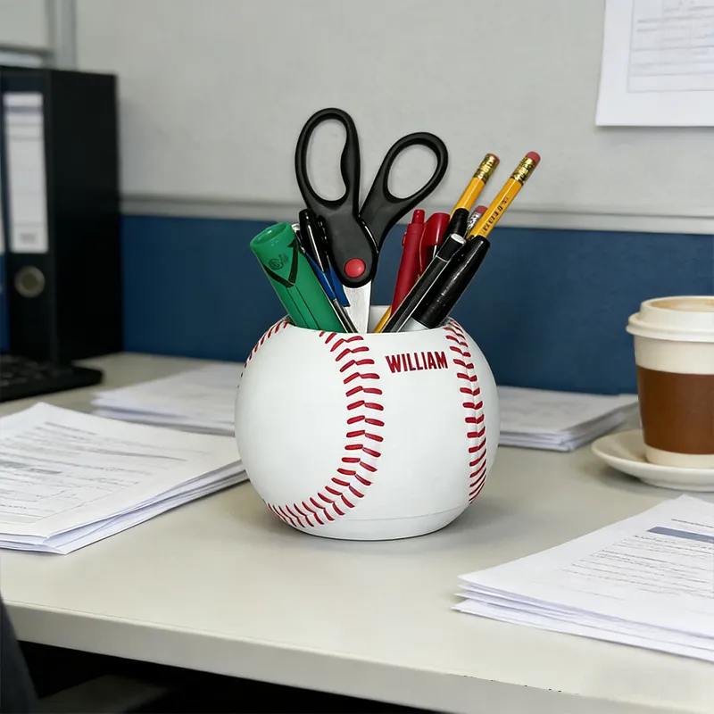 Personalized Baseball Pen Holder Featuring Your Custom Name Design