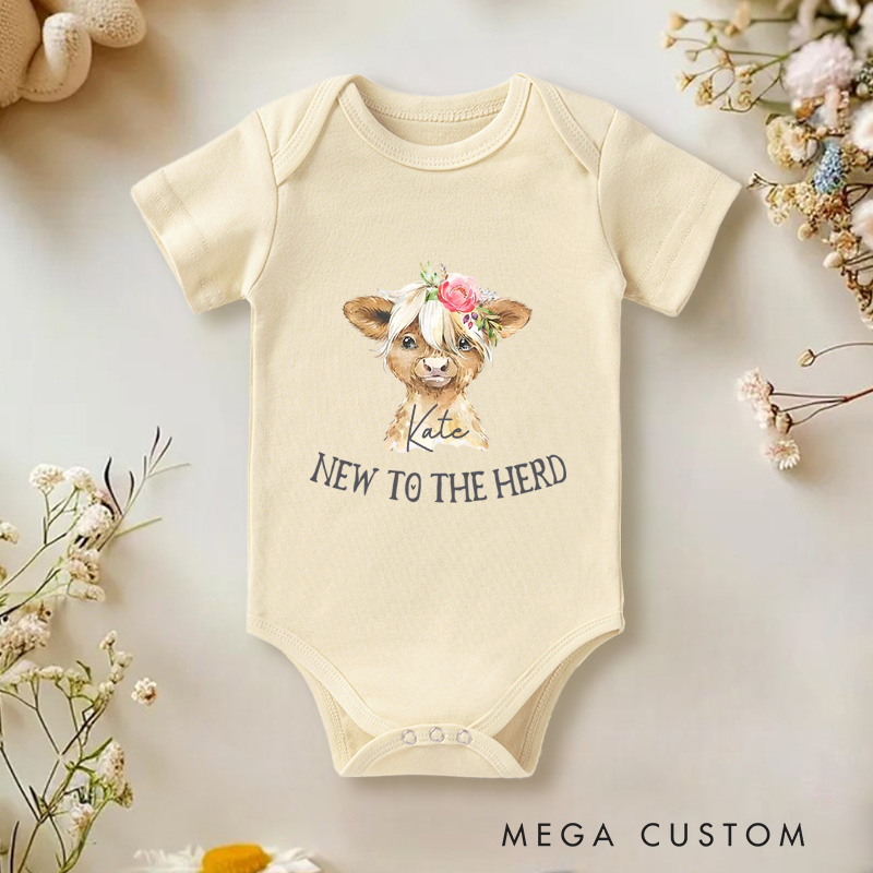 Personalized New to the Herd Baby Onesie Cow Baby Girl Shower Gift