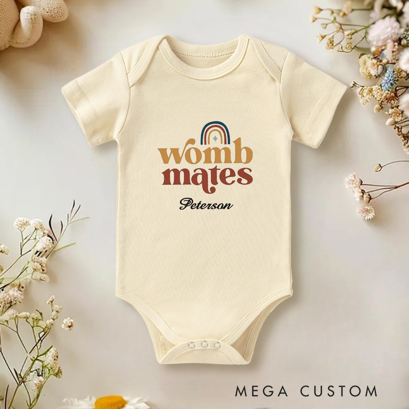 Personalized Womb Mates Cute and Fun Rainbow Design for Twins or Siblings Baby Onesie