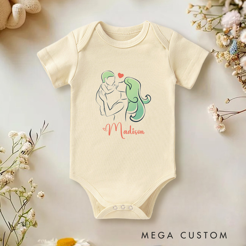 Personalized Sweet and Romantic Couple Illustration with Heart Baby Onesie