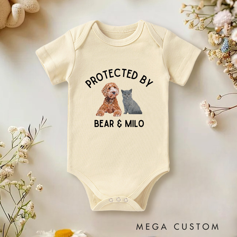 Personalized Protected by Adorable Pet Family Protection Pet Lovers Baby Onesie
