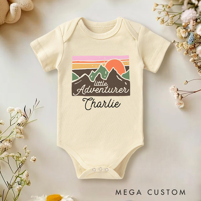 Personalized Little Adventurer Mountain Landscape Baby Onesie Gift for New Baby