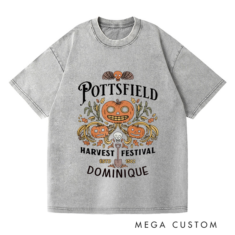 Personalized Pottsfield Harvest Festival Washed T-Shirts Autumn Harvest Shirt Vegetables Fall T-shirt Skeleton Festival Tee Gardening Lover Gift