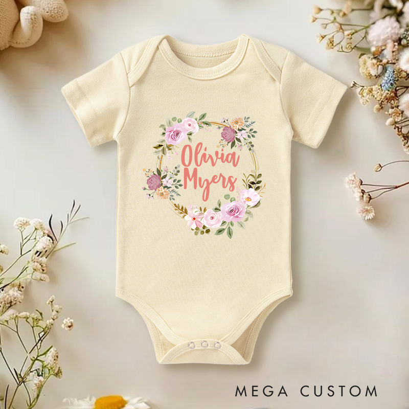 Personalized Floral Wreath Name Baby Onesie Baby Gift