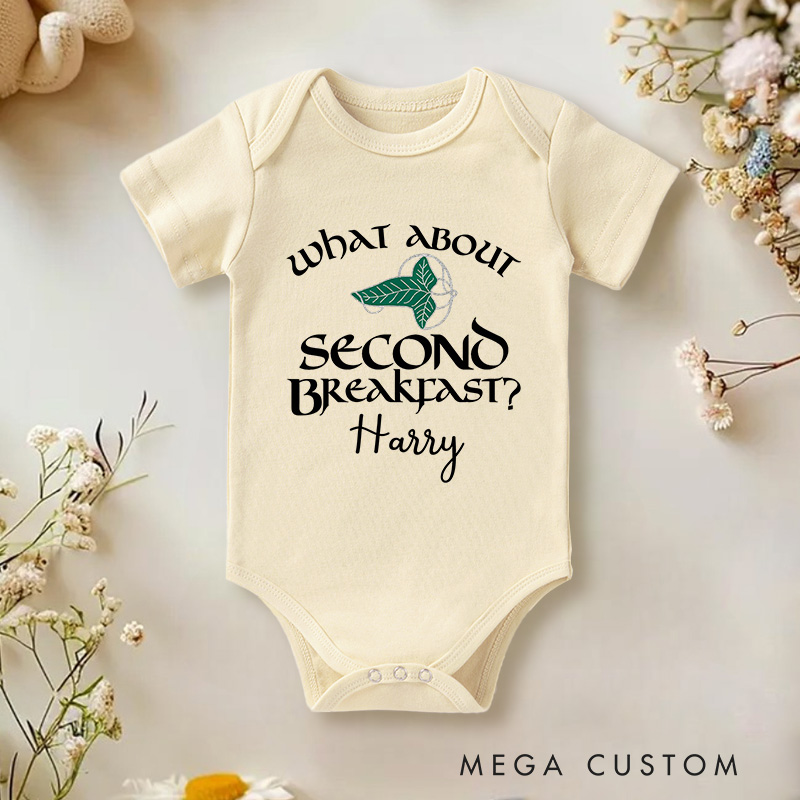 Personalized What About Second Breakfast Baby Onesie Funny Baby Gift