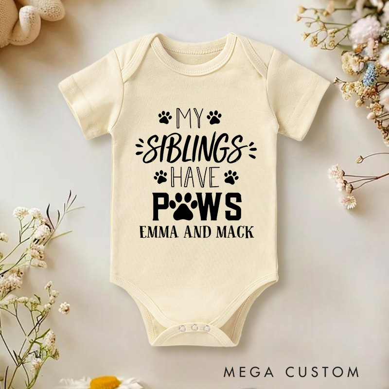 Personalized My Siblings Have Paws Baby Onesie Pet Lover Gift