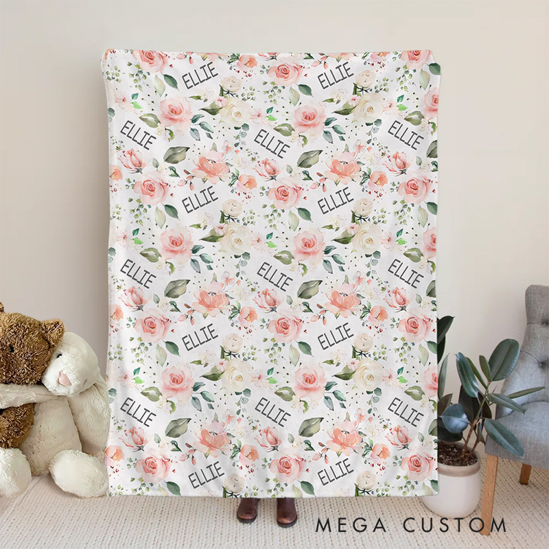 Personalized Pink Flower Throw Baby Blanket New Baby Gift Baby Shower Gift
