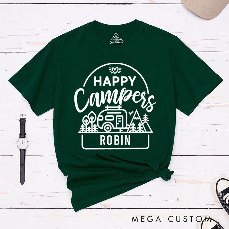 Personalized Happy Campers T-Shirt Travel Hiking Camping Shirt Gift for Adventurous Outdoors Lover