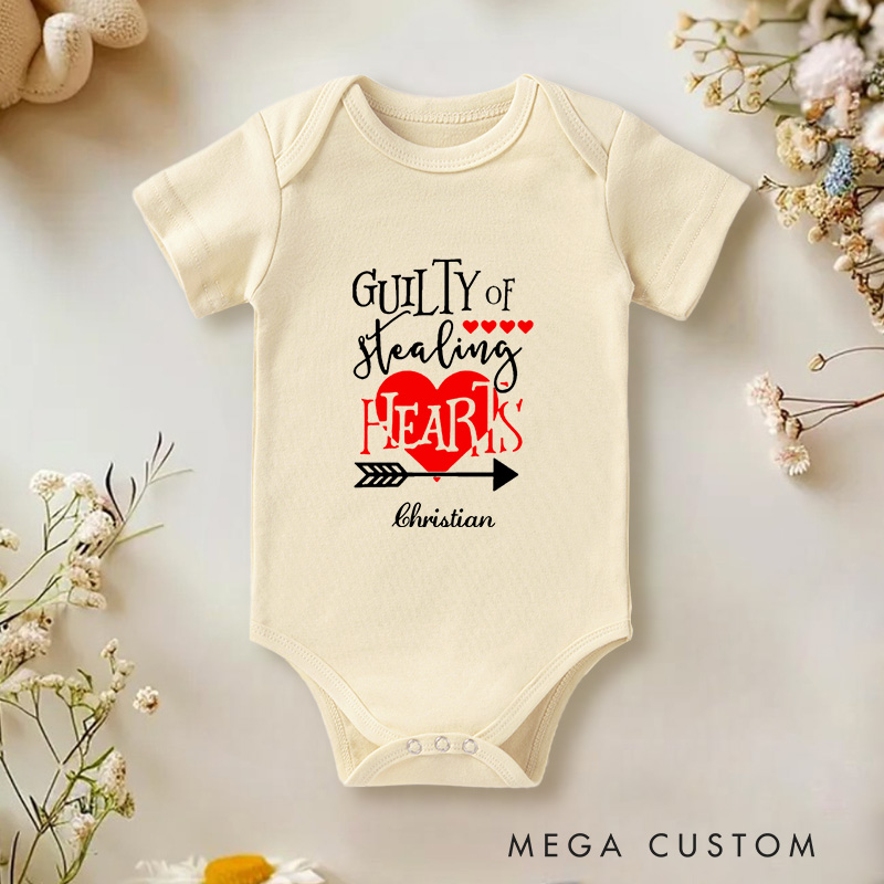 Personalized Guilty of Stealing Hearts Sweet and Cute Valentine Baby Onesie