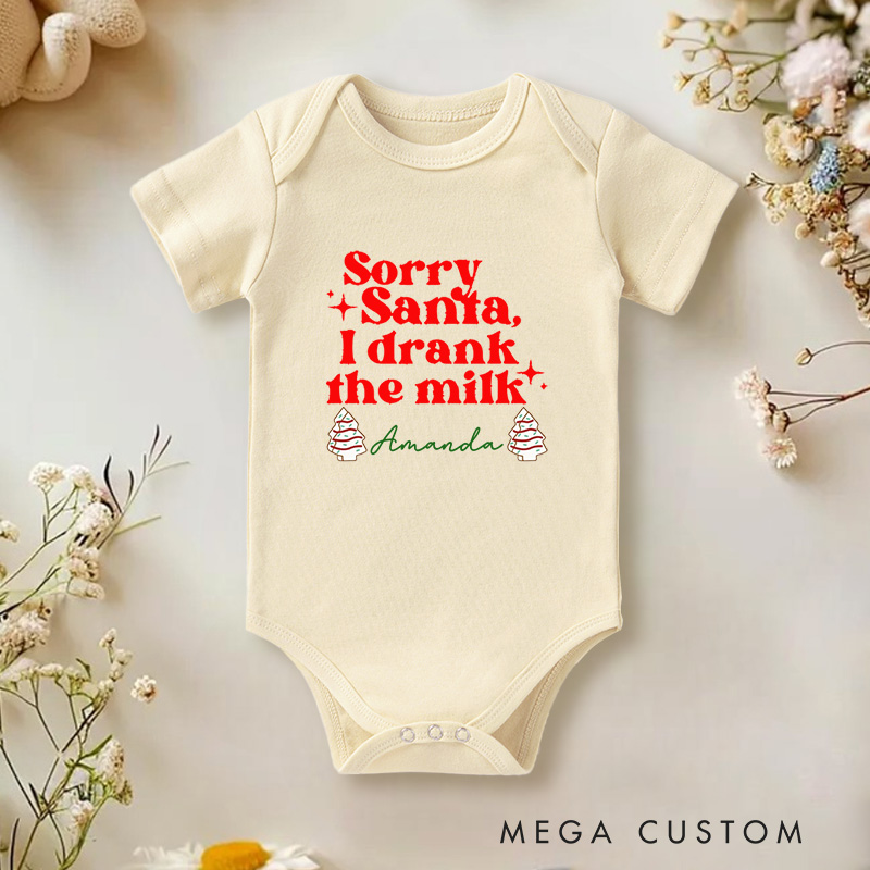 Personalized Sorry Santa I Drank the Milk Funny and Festive Christmas Baby Onesie