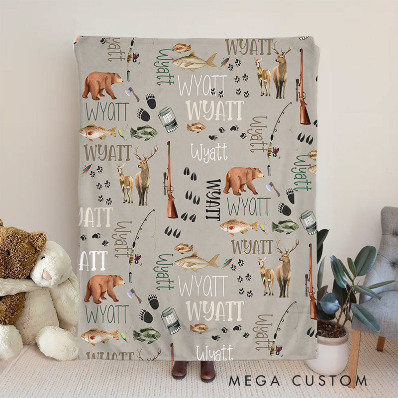 Personalized Hunting Fishing Baby Blanket Outdoors Bear Deer Blanket Hunting Baby Gift