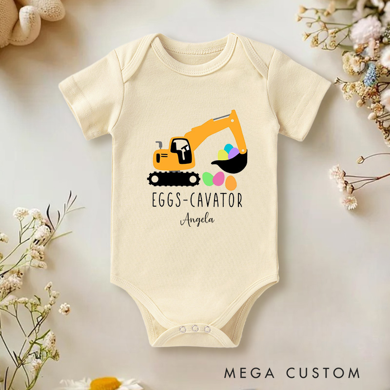 Personalized Eggs Cavator Cute Construction and Easter Themed Design for Kids Baby Onesie