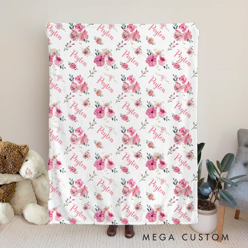 Personalized Flower Baby Girl Blanket Coming Home Gift Baby Shower Gift