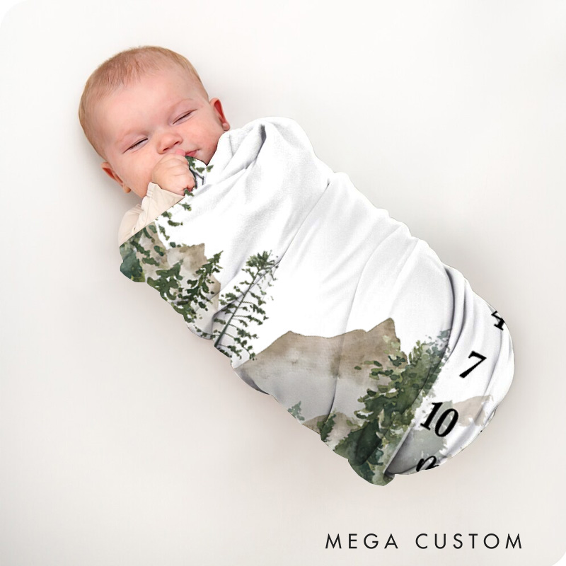 Personalized Mountains Milestone Baby Blanket Monthly Growth Tracker Baby Shower Gift