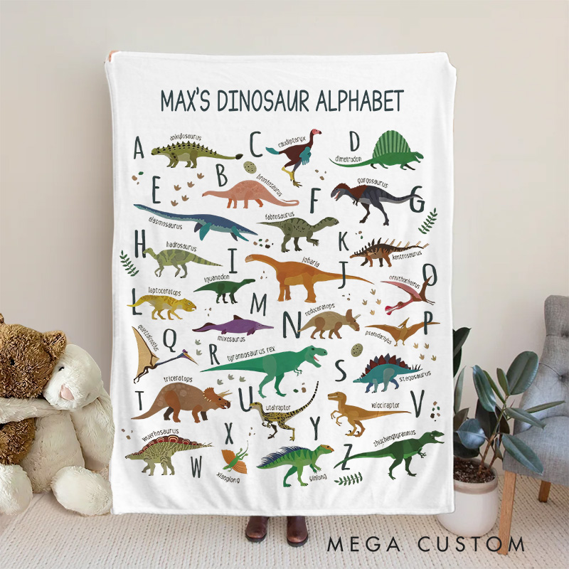 Personalized Baby Dinosaur Alphabet Blanket Gift for Baby Newborn Gift