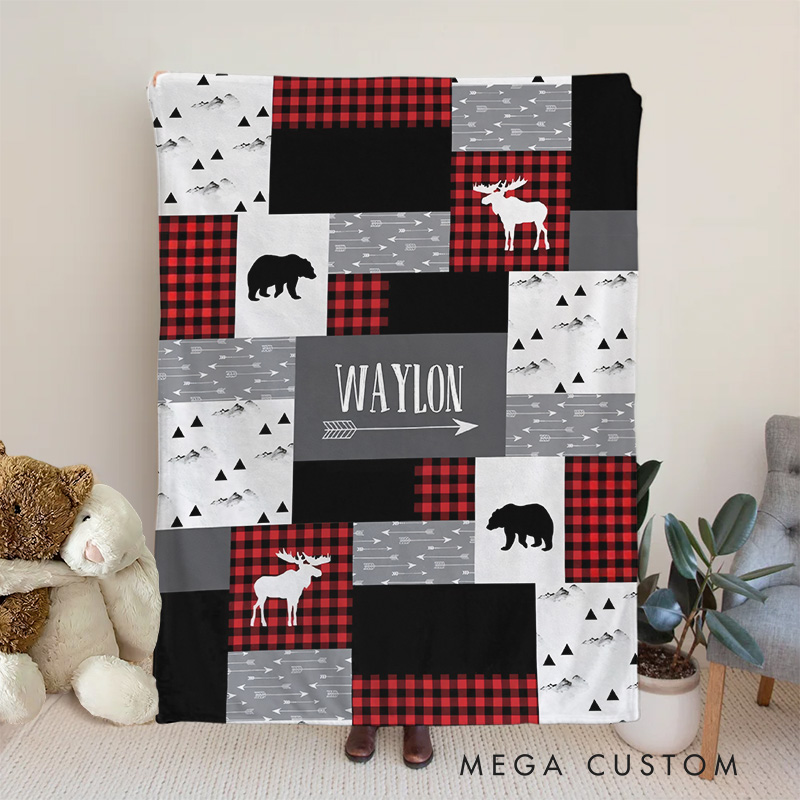 Personalized Red Black Buffalo Plaid Baby Blanket New Baby Girl Boy Gift