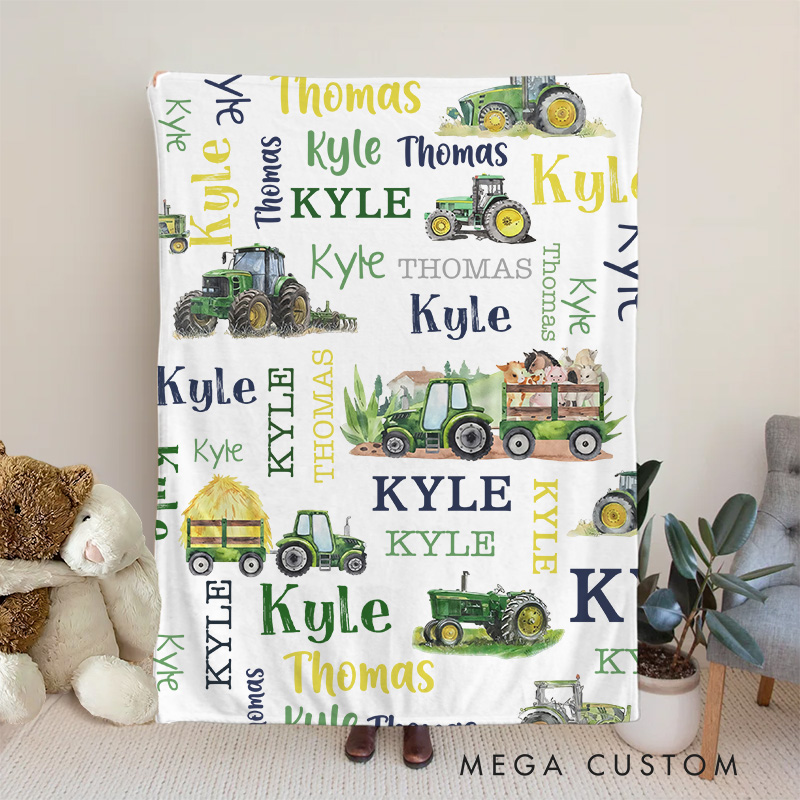 Personalized Tractor Baby Blanket Unisex Newborn Baby Gift Nursery Gift