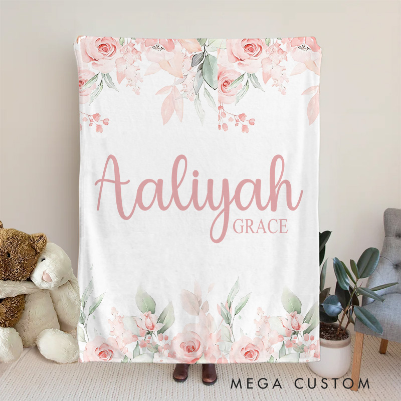 Personalized Rose Floral Nursery Baby Blanket Baby Shower Gift