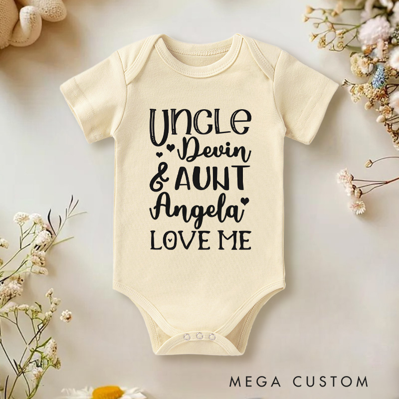 Personalized Uncle And Aunt Love Me Baby Onesie New Baby Girl Boy Gift