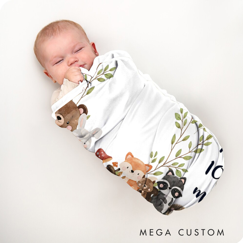 Personalized Woodland Animals Newborn Nursery Baby Blanket Baby Shower Gift