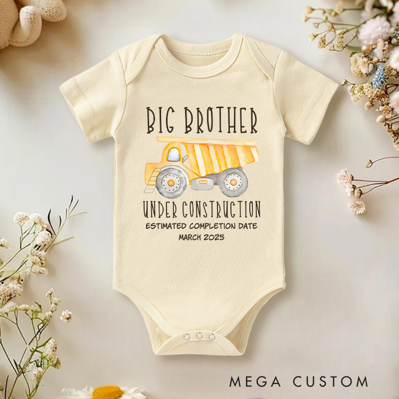 Personalized Big Brother Under Construction Dump Truck Baby Onesie Funny Baby Gift