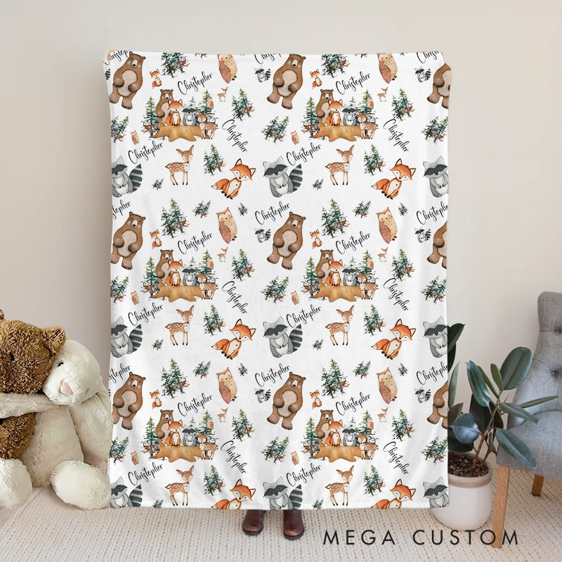 Personalized Woodland Animal Baby Blanket Baby Gift for New Mom
