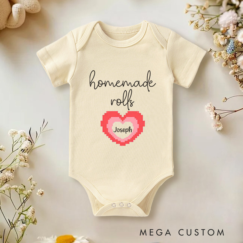 Personalized Pixel Red Heart Love Sweet and Retro Gaming Baby Onesie