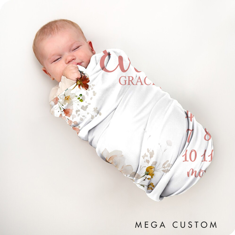 Personalized Wild Flower Milestone Baby Blanket Baby Shower Gift