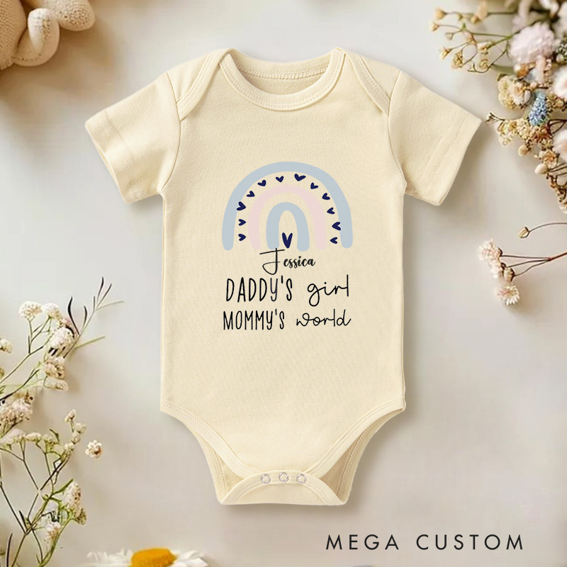Personalized Daddy’s Girl Mommy’s World Cute and Minimalist Rainbow Baby Onesie