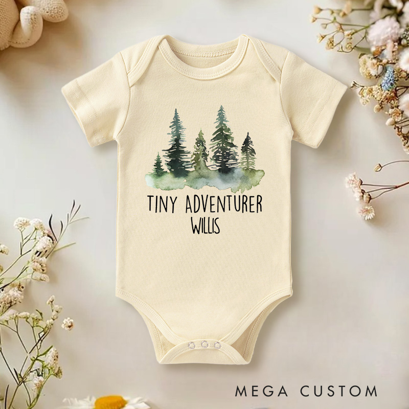Personalized Tiny Adventurer Forest Scene Baby Onesie Baby Shower Gift