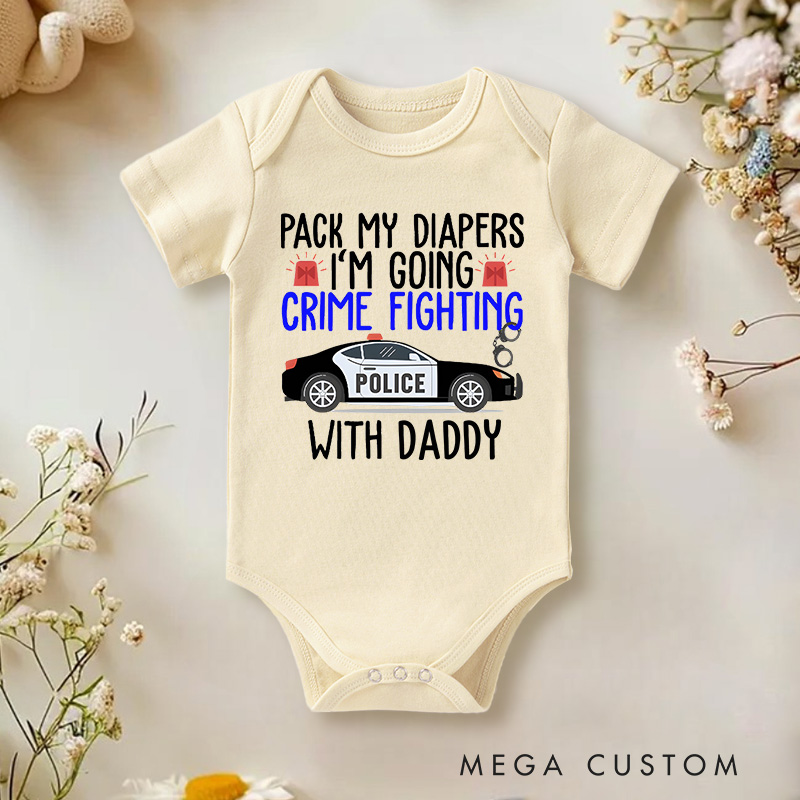 Personalized Pack My Diapers Im Going Crime Fighting with Family Baby Onesie Funny Baby Gift