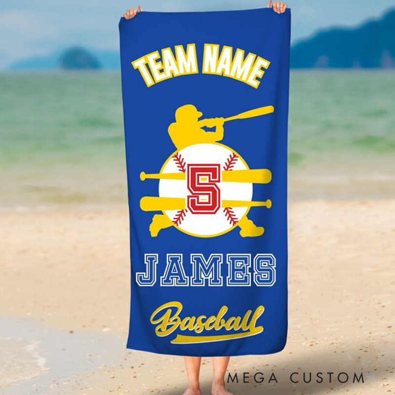Personalized Baseball Beach Towel with Custom Team Name Player Name Number and Stylish Design