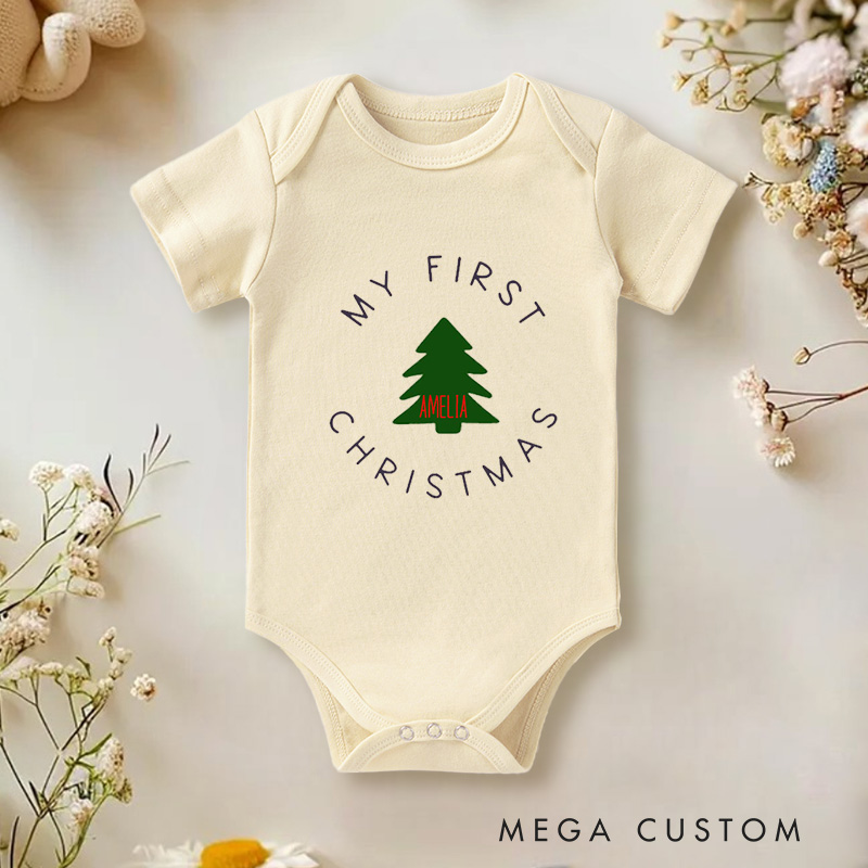 Personalized My First Christmas Elegant and Minimalist Baby’s First Holiday Baby Onesie