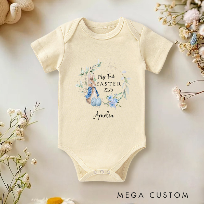 Personalized My First Easter Beautiful Floral and Bunny Baby Onesie