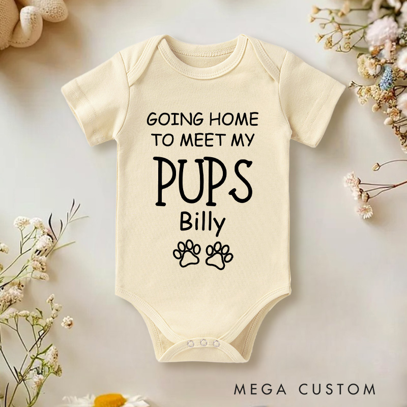 Personalized Going Home to Meet My Pups Paw Print Baby Onesie Pet Lover Gift