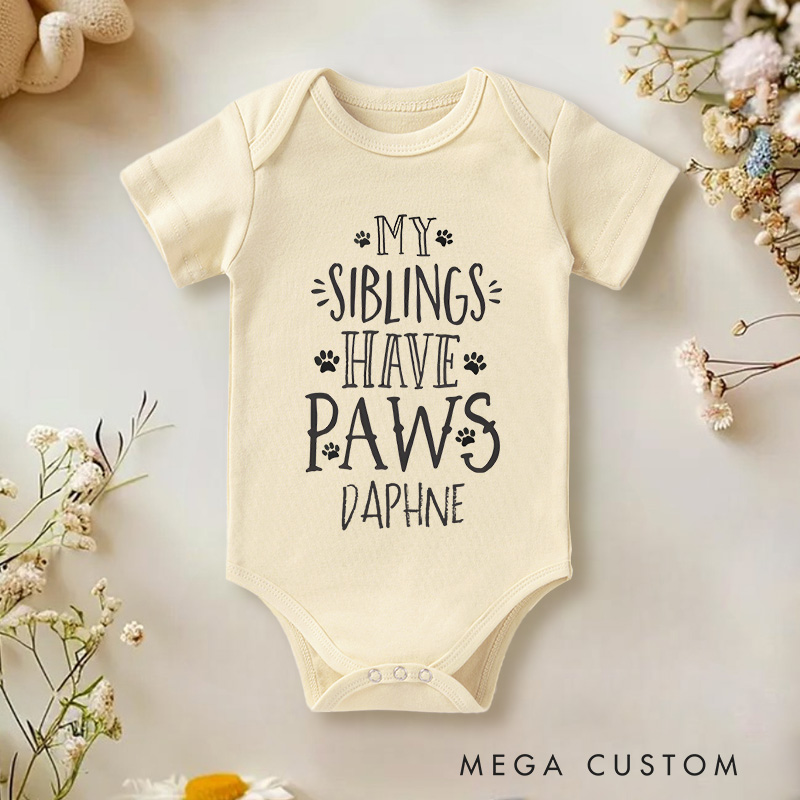 Personalized My Siblings Have Paws Baby Onesie Baby Gift
