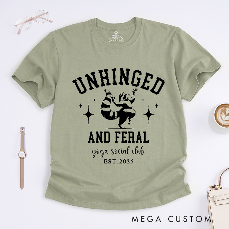Personalized Funny Raccoon T-Shirt Women Cool Yoga T-Shirt Unhinged and Feral Social Club T-Shirt Yoga Lover Gift