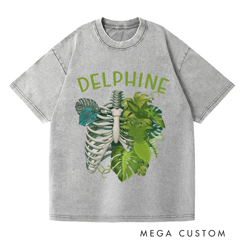 Personalized Skeleton Plant Washed T-Shirts Plant Lover Shirt Plant Gift Plant Lover Gift Monstera Tee Plant Graphic Shirt Garden Lover Gift