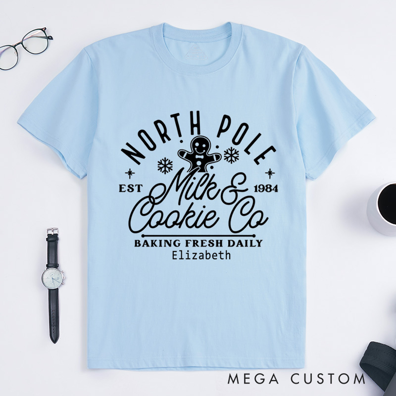 Personalized North Pole Milk and Cookie Co Classic T-Shirts Christmas Baking Christmas Cookie Shirt Gingerbread Christmas Gift