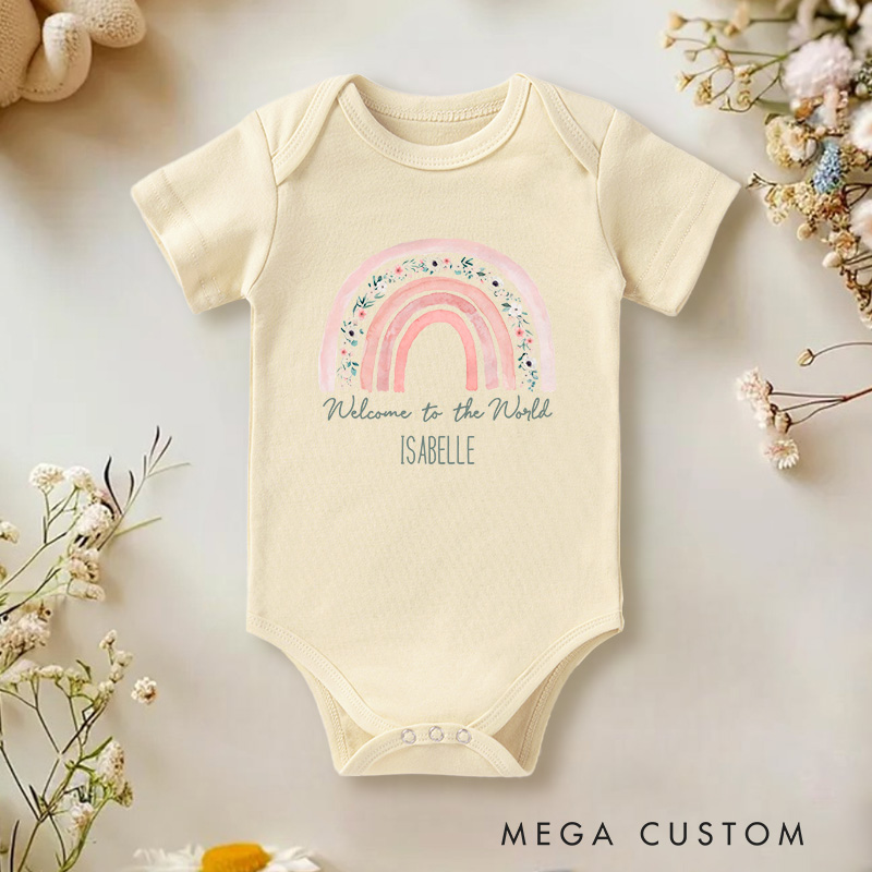 Personalized Welcome to the World Beautiful Rainbow Baby Announcement Baby Onesie