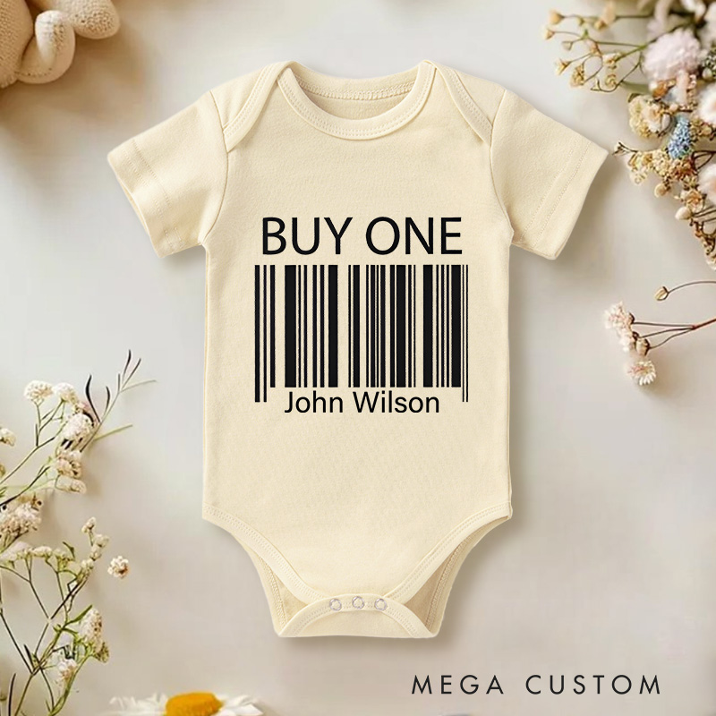 Personalized Buy One Get One Free Clever Twin Humor Barcode Baby Twin Onesie
